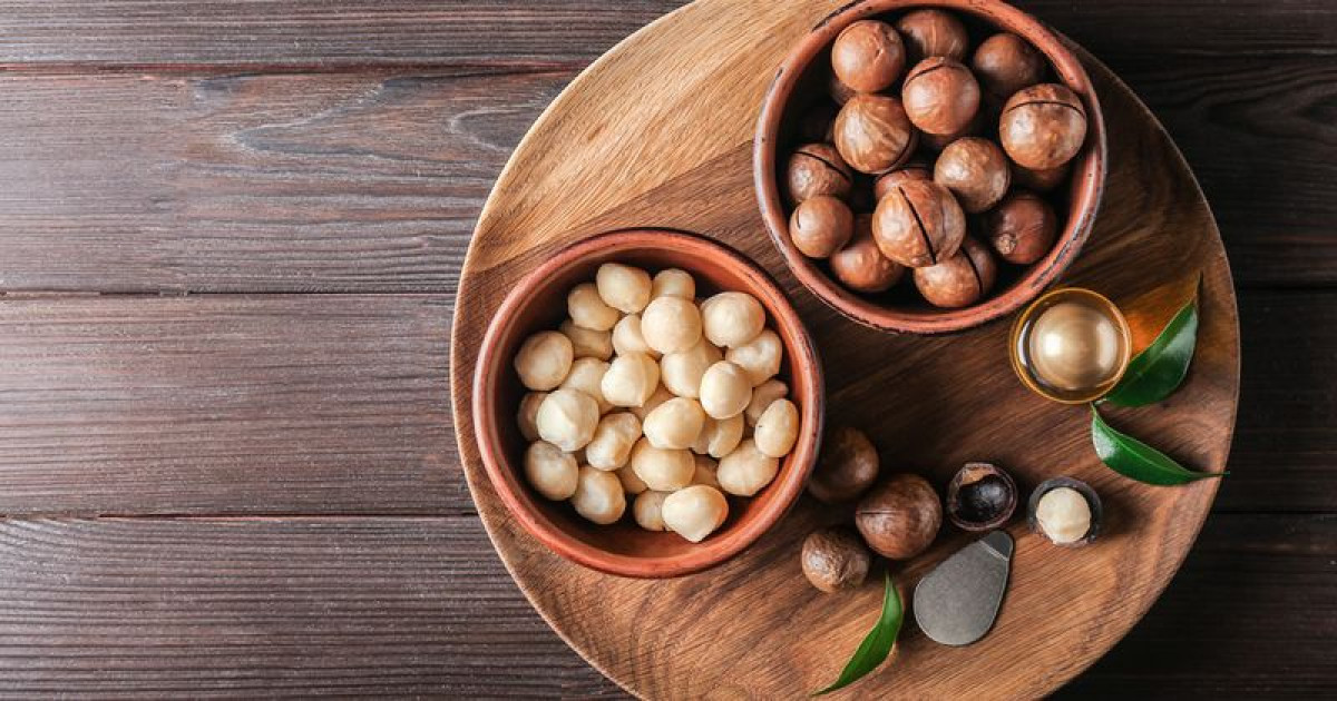 macadamia nuts on table stock v2