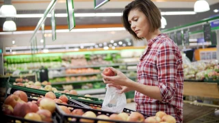 groceries apple woman rev